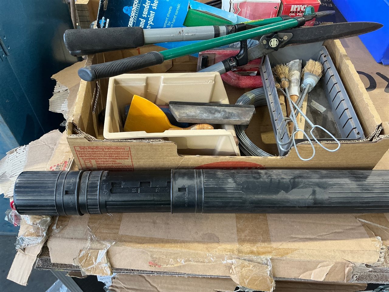 Box of Garden Pruners , Brushes, Wire Scrapers etc