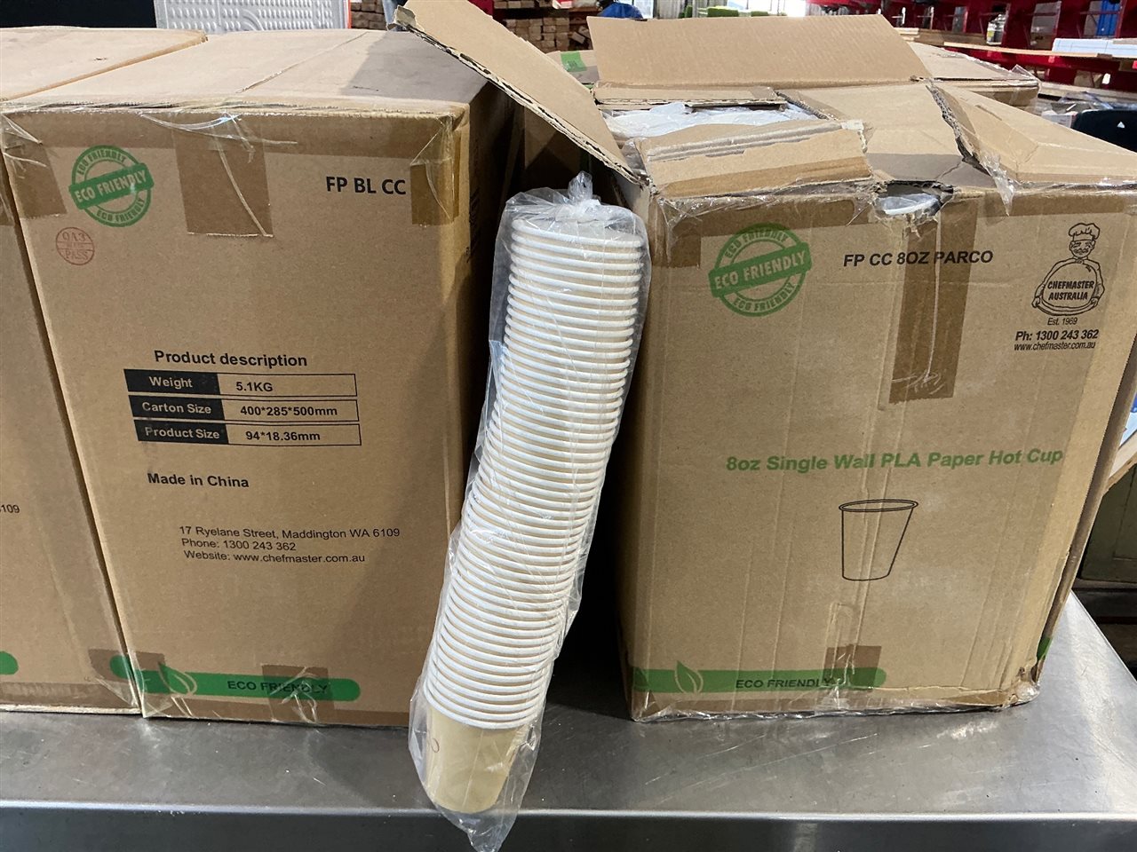 Coffee Cups -1 lot of  Quantity of 3 Cartons @ 8 Oz. Single Wall PLA Paper Hot Cup - Carton of 1000 Pcs . and 2 Cartons of Lids