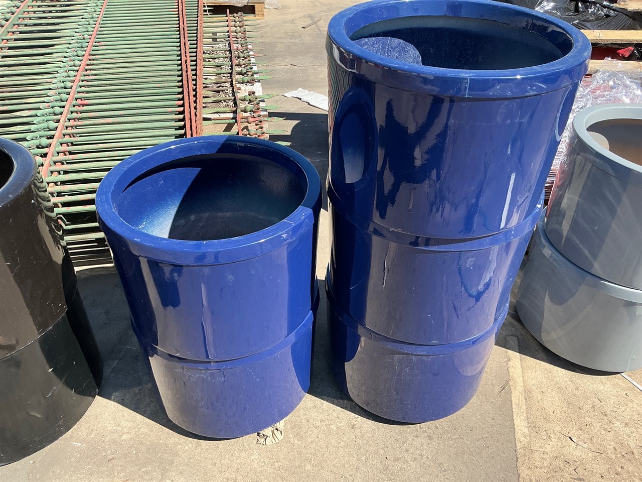 Pot Planters -Quantity of 5 -  Round  Blue Fibreglass  400 x 300 mm H