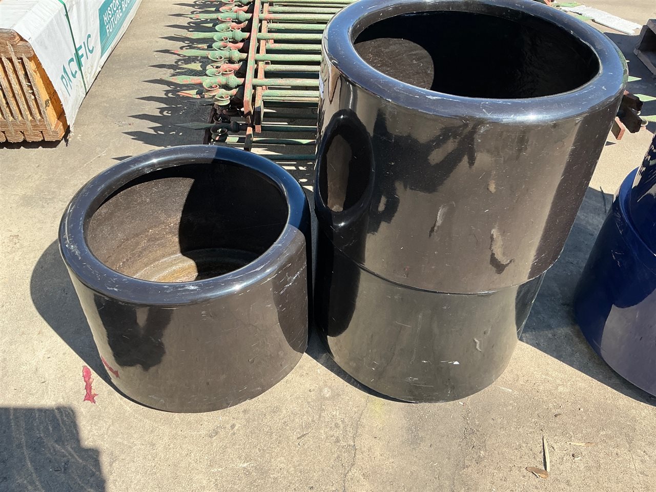Pot Planters -Quantity of 3 -  Round Black Fibreglass  400 x 300 mm H