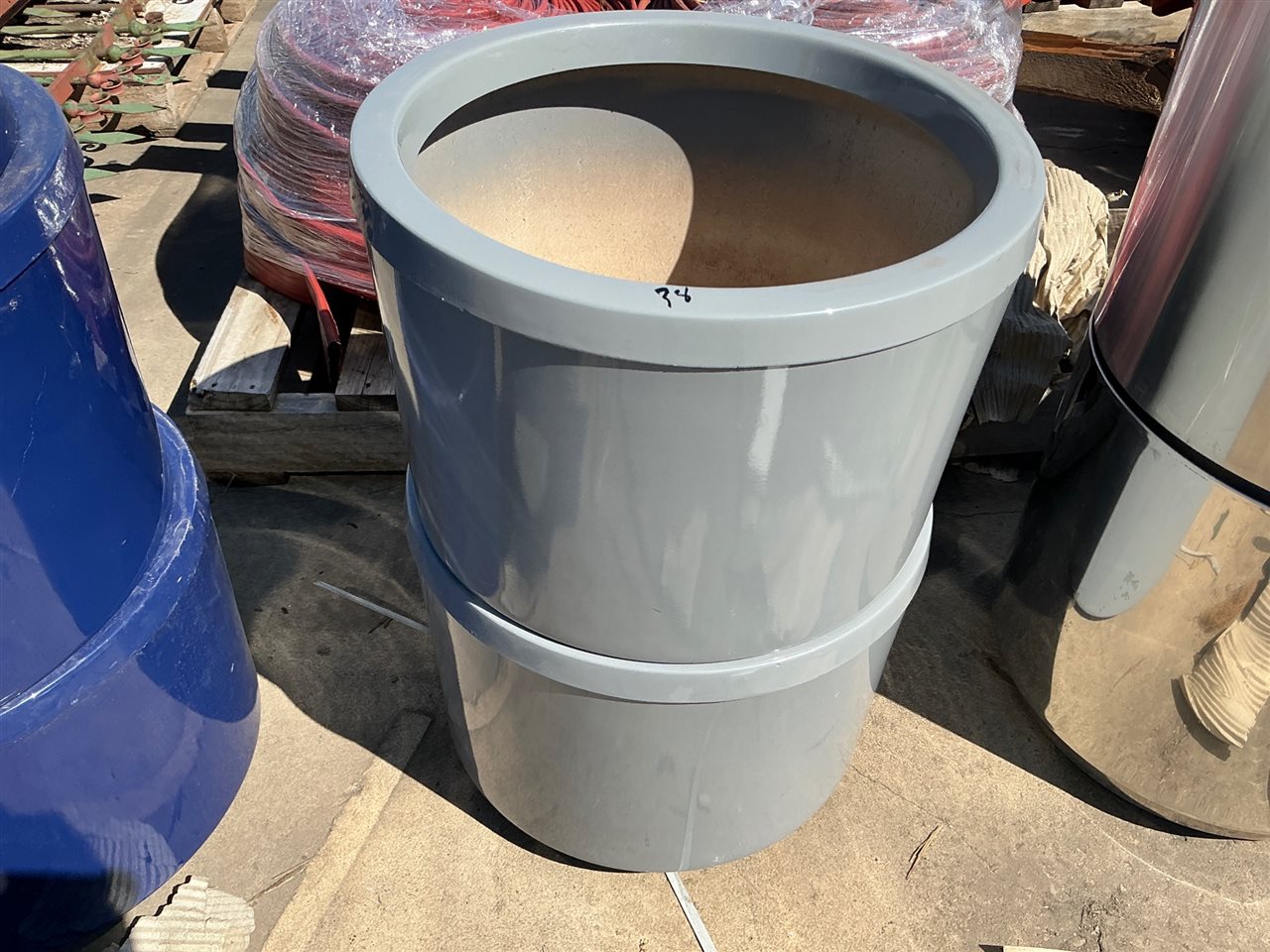 Pot Planters -Quantity of 2 -Round  Grey  Fibreglass  400 x 300 mm H