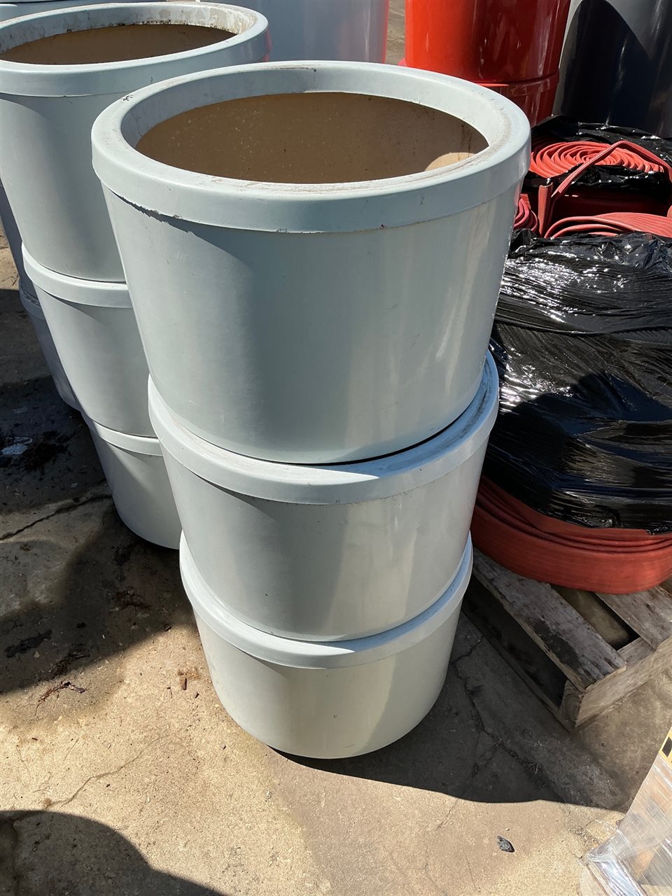 Pot Planters -Quantity of 3 - Round  Light Grey  Fibreglass  400 x 300 mm H