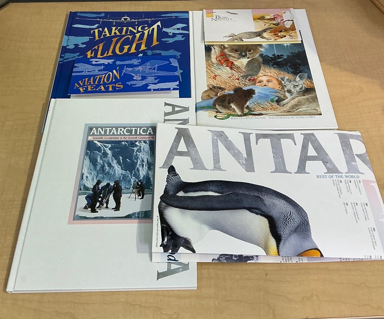 Australia Post Hardcover Stamp Books x3 – Taking Flight, Bush Nativity & Antarctica with Poster