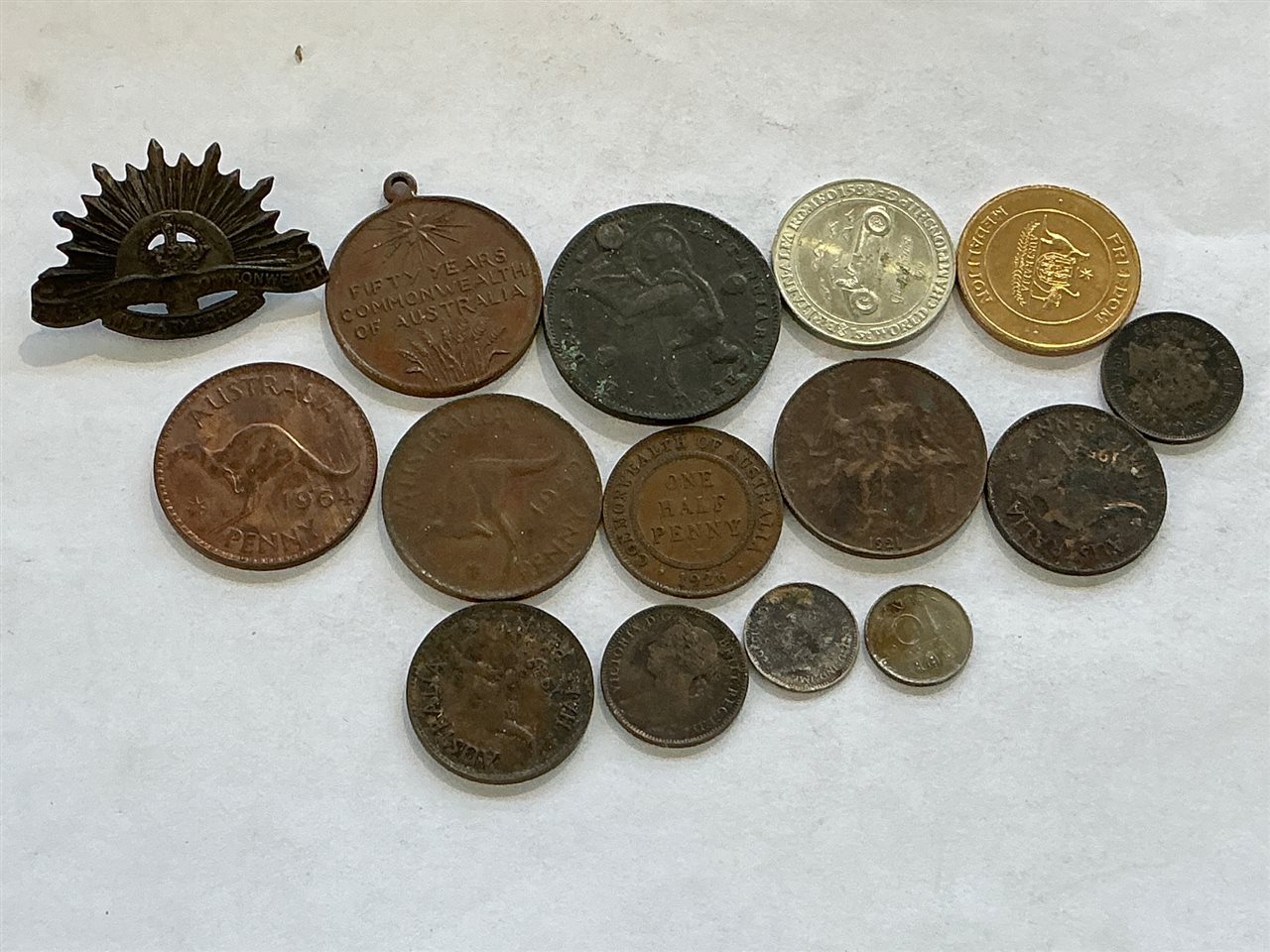 Australian English Pennies Old Australian Military Badge etc