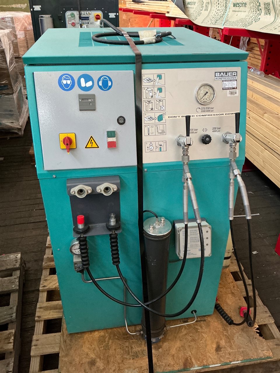 Bauer High Pressure Compressor- Model MV-5.5 HU - 3 Phase 415 Volt -225/ 330 Bar - 3300/4800 Psi -Salavge Sale -Sold As Is - May Suit Repair / Parts- Plug Removed