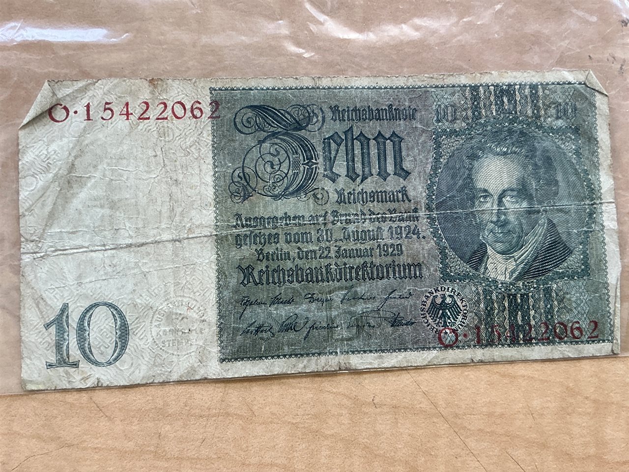 Germany 10 Reichsmark Reichsbanknote – Dated 22 January 1929