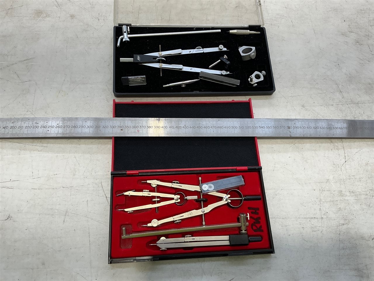 Quantity of 2 Drawing Sets and 1 Metre Steel Ruler