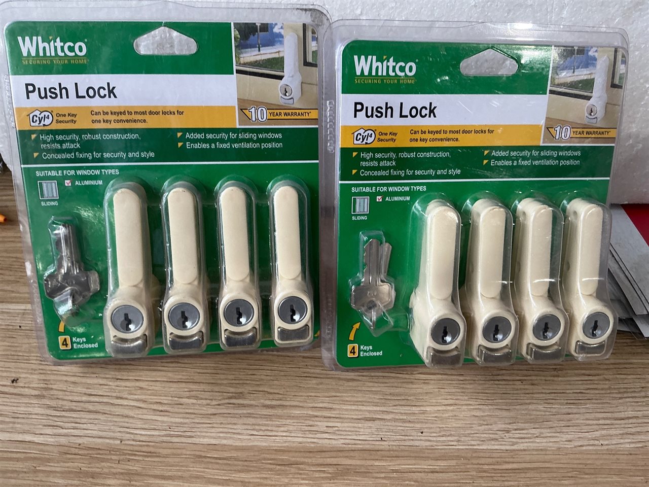 Whitco Window Push Locks -Quantity 2 Sets of 4 - Primrose / Cream