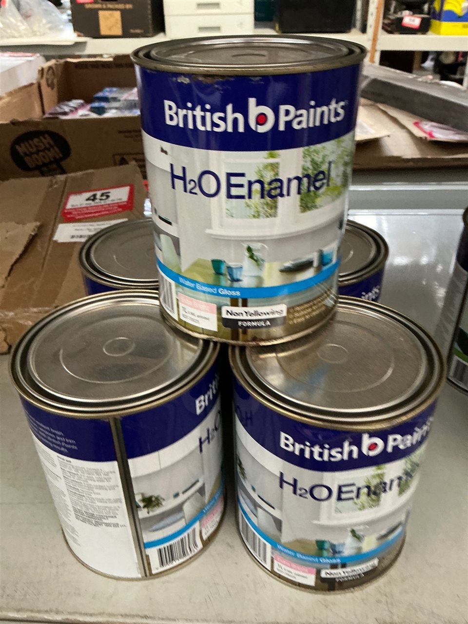 British Paints -H2 O Enamel - Semi Gloss Quantity of 5 Cans @ 1 Litre - White -