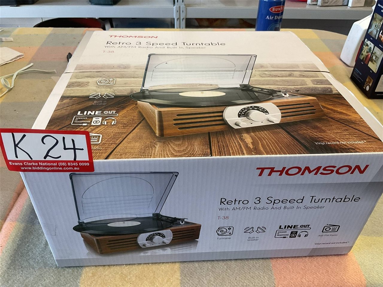 Thomson Retro 3 Speed Turntable With AM/FM Radio And Built In Speaker, Never Been Opened, Not Tested "Sold As Is" Thumbnail