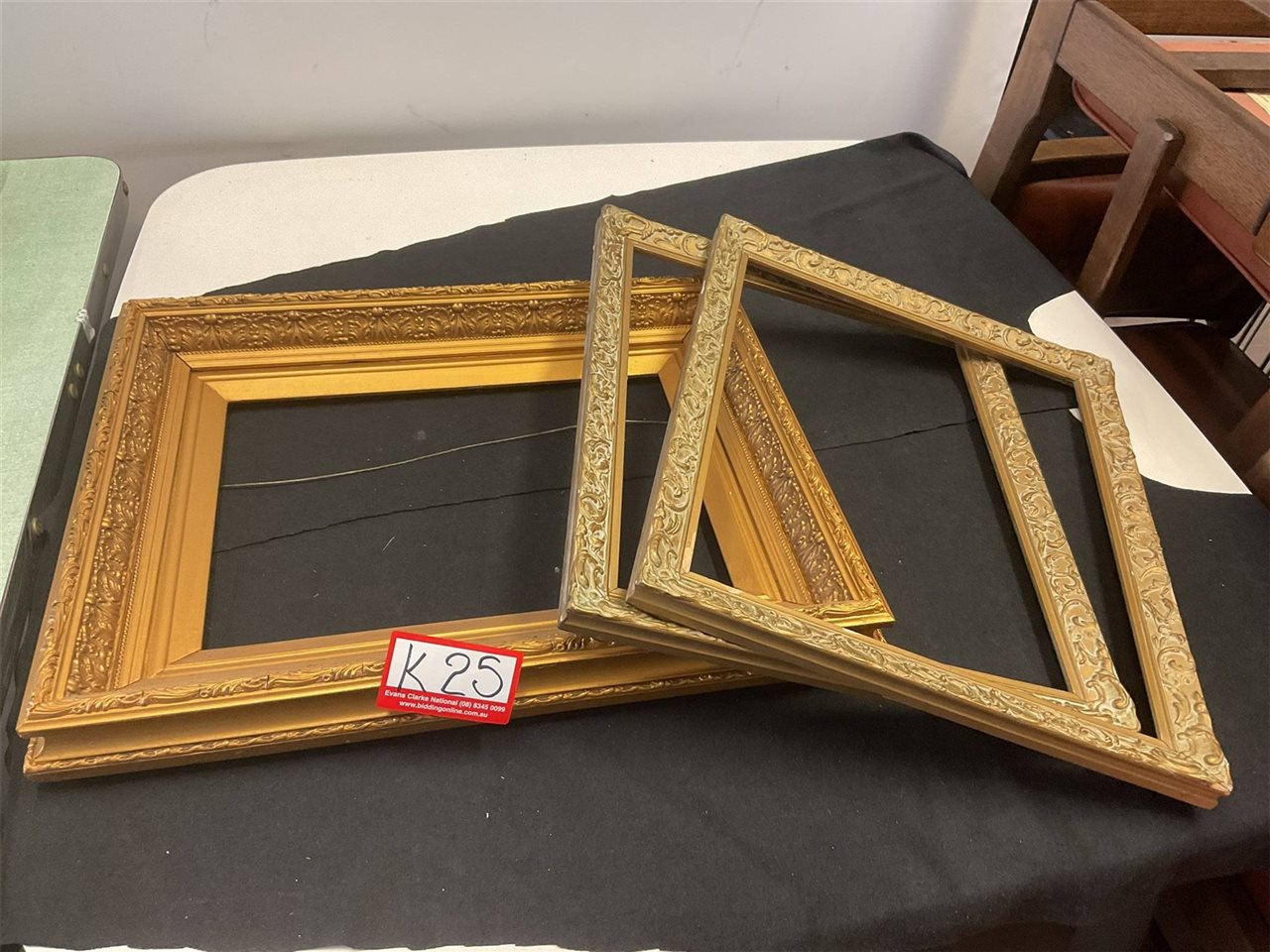 3 Gold Ornate Frames, 2 X 36 Cm X 44 Cm And 1 X 39 Cm X 50 Cm