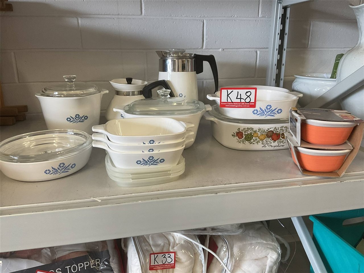 Assorted Corning Ware Coffee Pot, Teapot, Casserole Dishes Etc