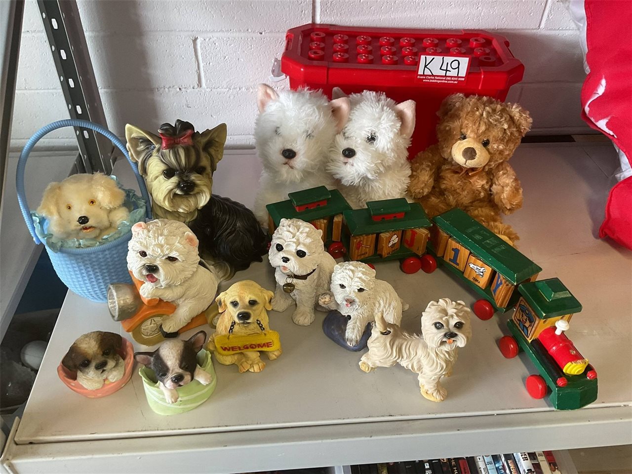 Dog Ornaments, Material, Porcelain, Wooden Train Set And Storage Box