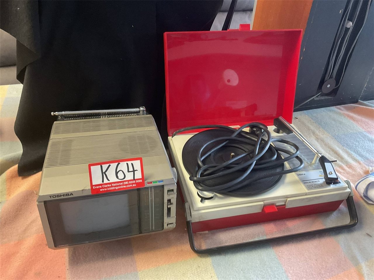 Toshiba Colour TV Model C531 And HMV Mercury Portable Record Player, Plays Stereo Records, Not Tested "Sold As Is"