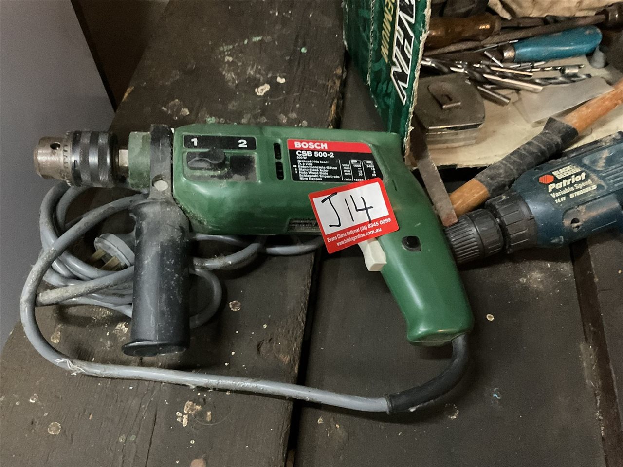 Bosch CSB500-2 Concrete, Wood And Steel Drill, Patriot Black And Decker Variable Speed Drill, Drill Bits, Mallet Etc