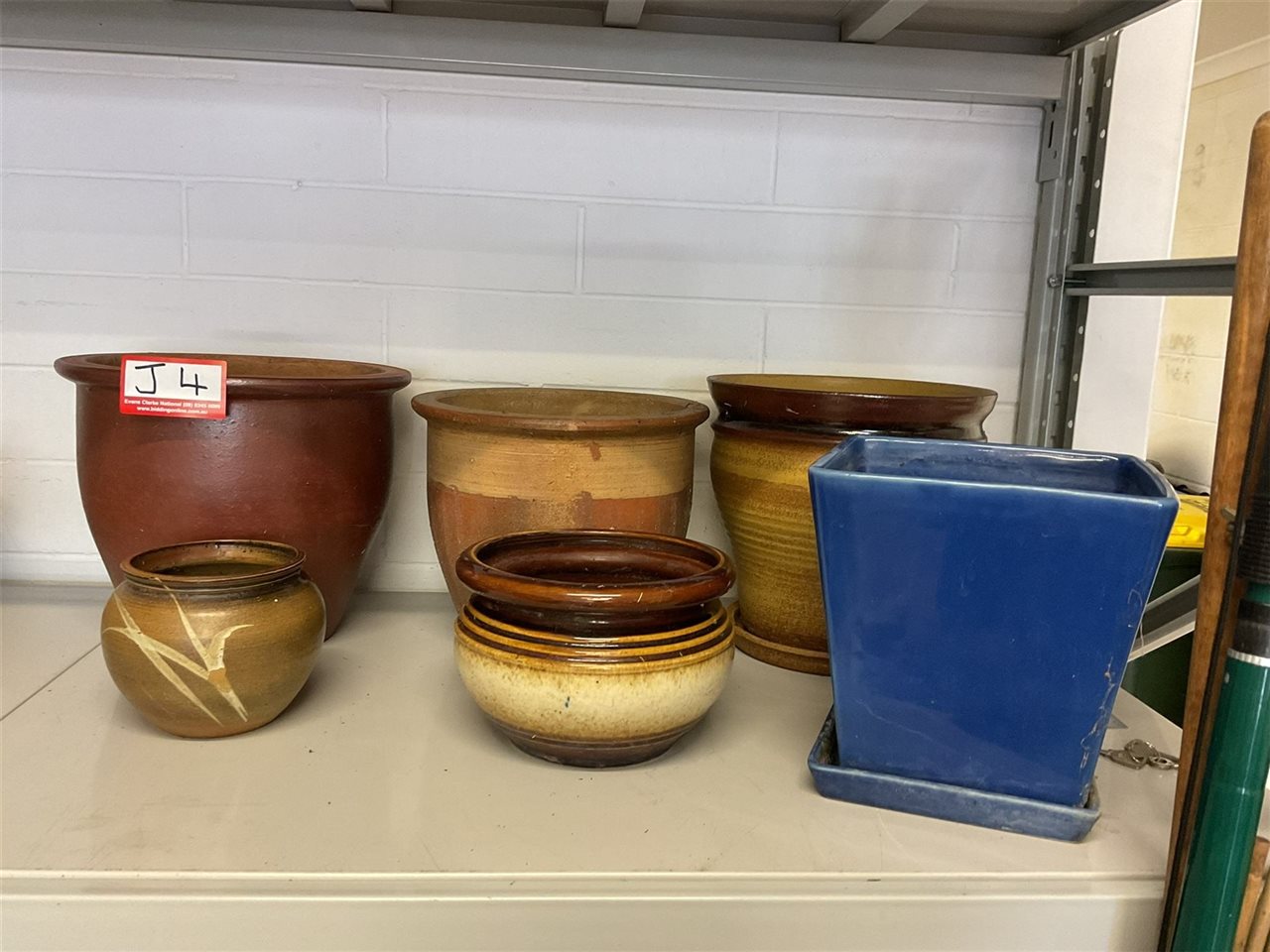 5 Stoneware And 1 Blue Pot