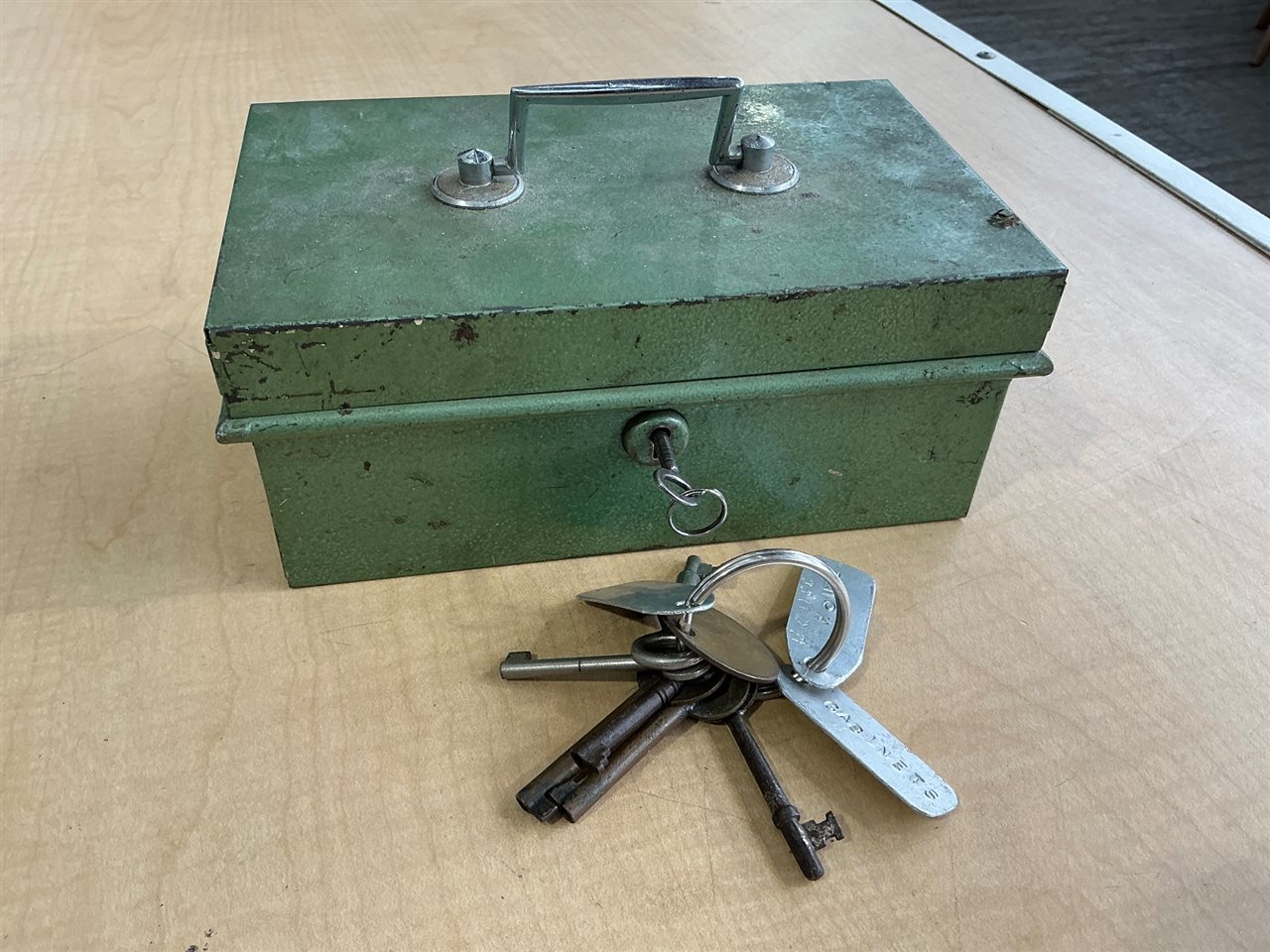 Vintage Victa Series Steel Cash Box, Made in England, with Key and Keys
