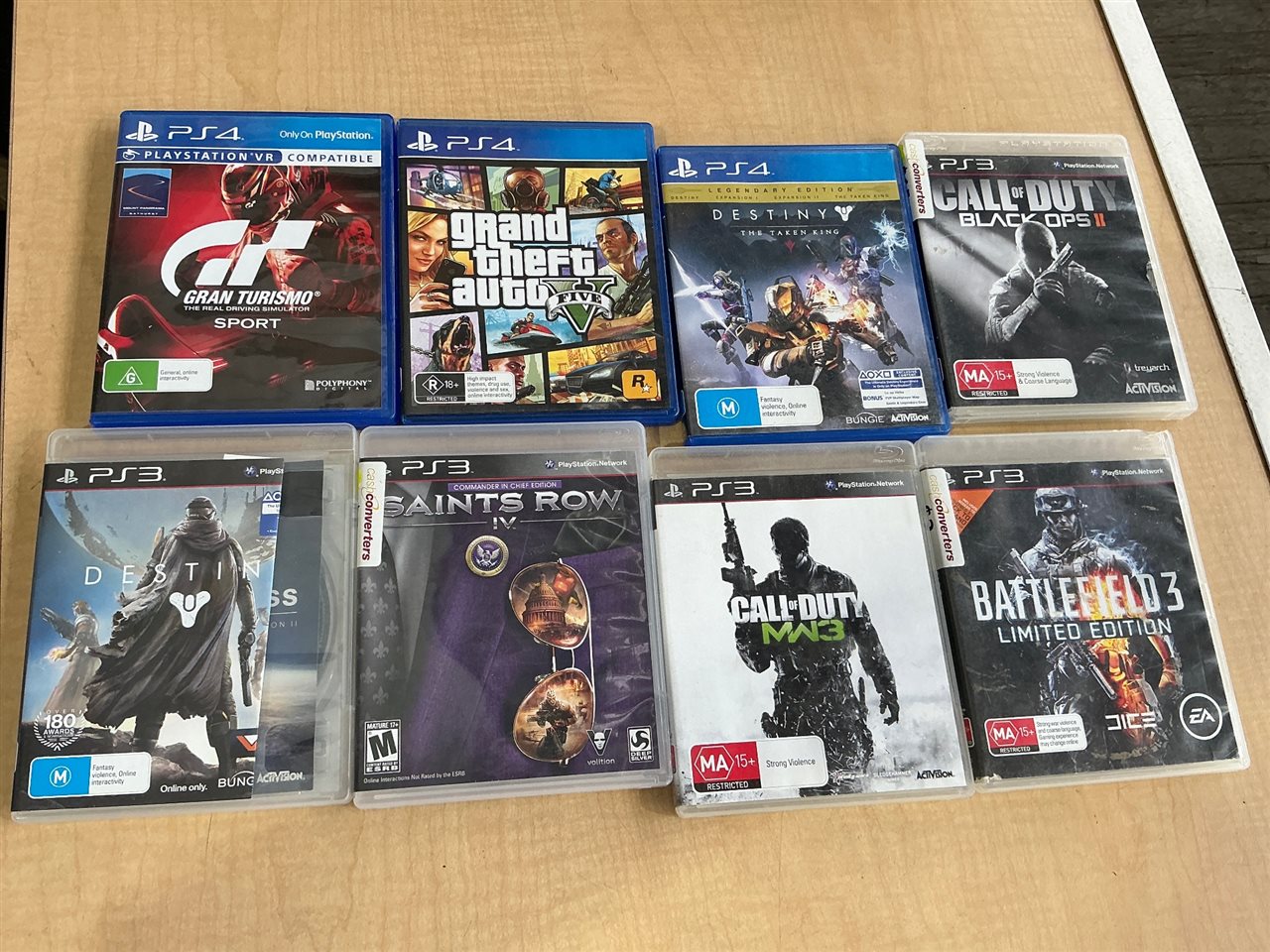 PlayStation Games x 8: 3 PS4 and 5 PS3, incl. GTA V and Gran Turismo Sport