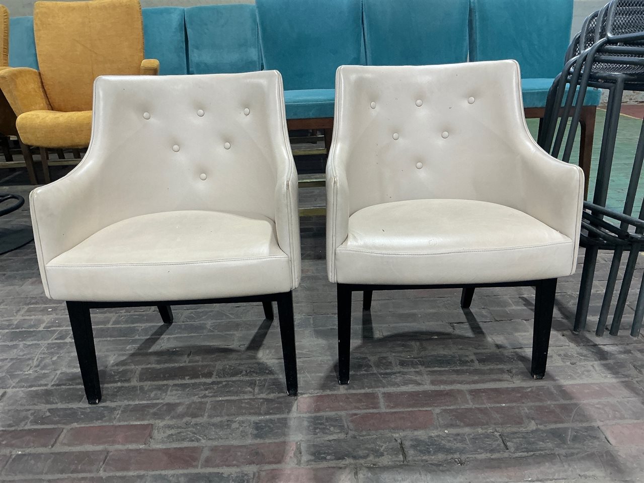 Arm Chairs, Dezign, Cream Covering, Wooden Legs, Quantity of 2