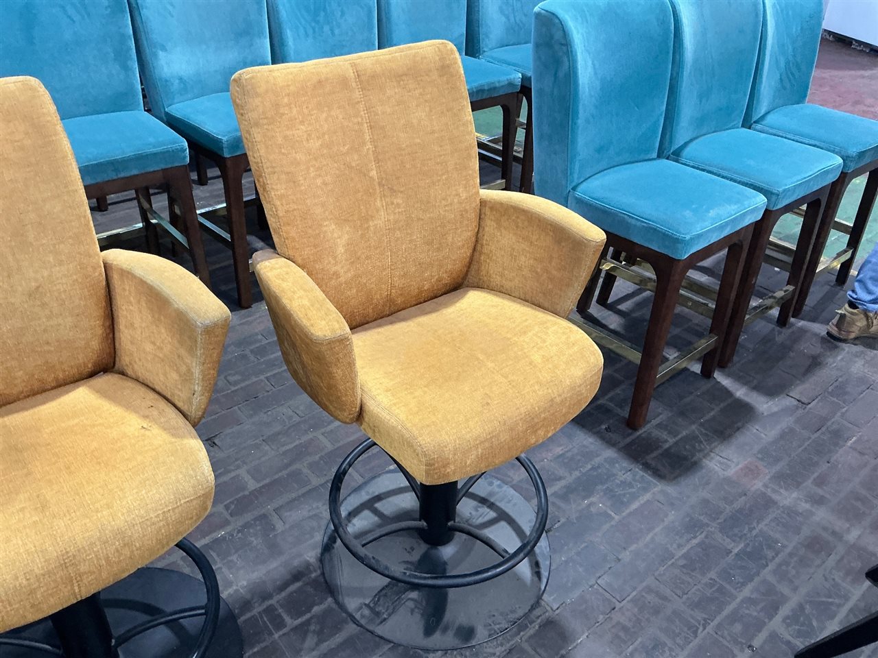 Bar Stools with Arms, Swivel, Gold Fabric Quantity of 5