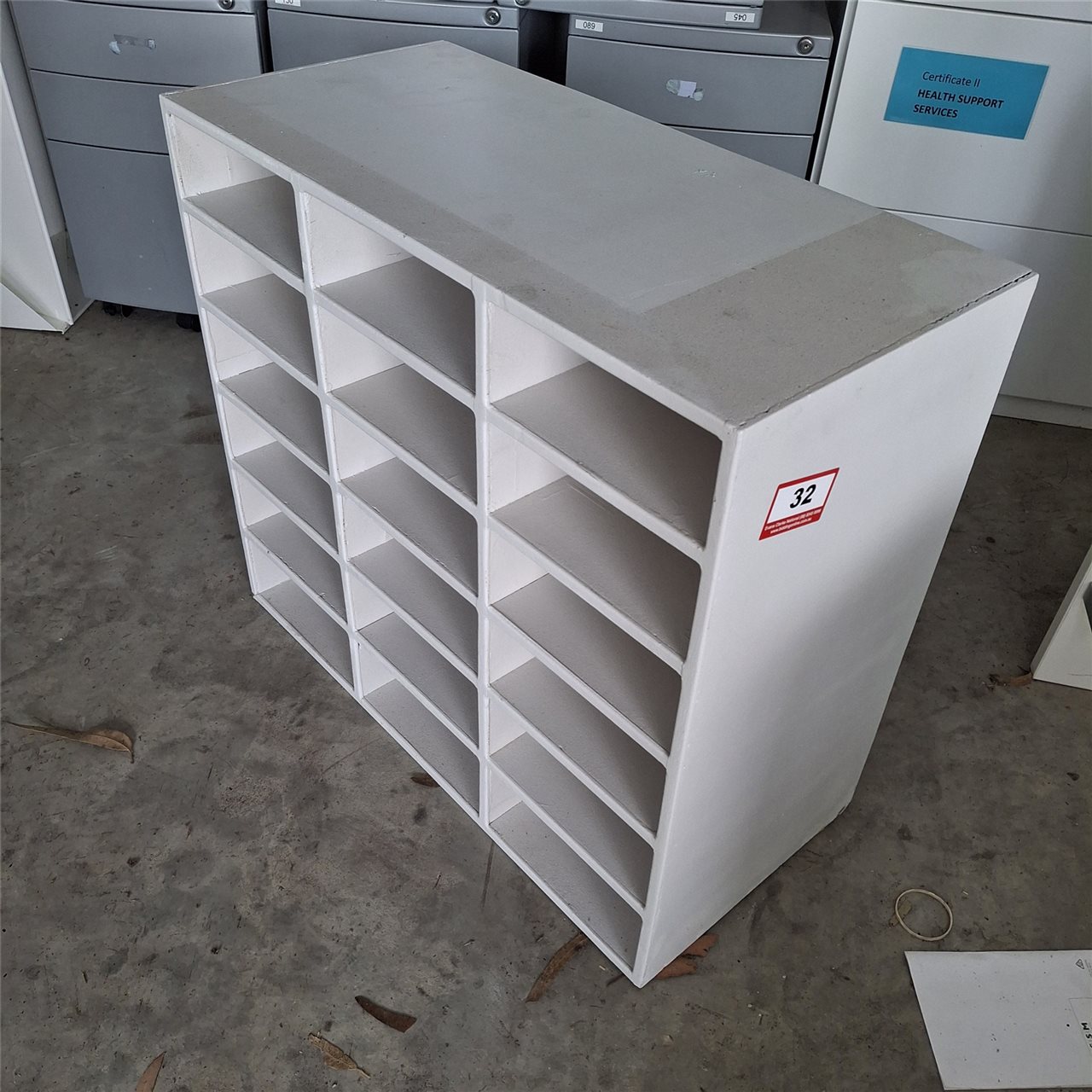 Grey Melamine 18 Compartment Shelf Unit  -( Collect From Victor Harbor )