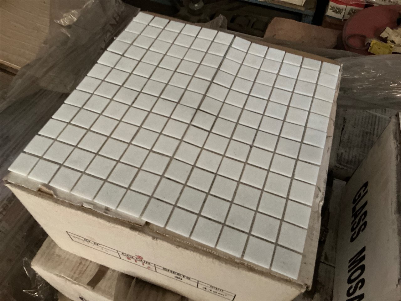 Glass White Mosaic Tile, 300 x 300, 40 Per Box, 4.12m², 19 Boxes, 78.28 SQM Approx. IRP $3,914