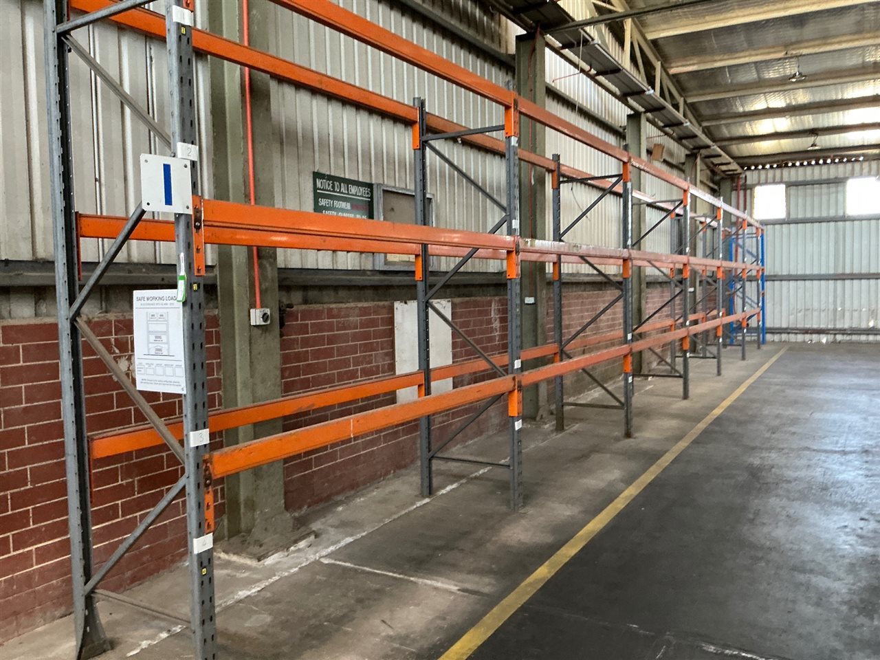 Pallet Racking, Dexion- 6 Bays (5 Full Bays and 1 x 1/2 Bay) - Overall Length 18.2 M Approx- 3 Metre High -( Slight Damage to 1 Upright Base )