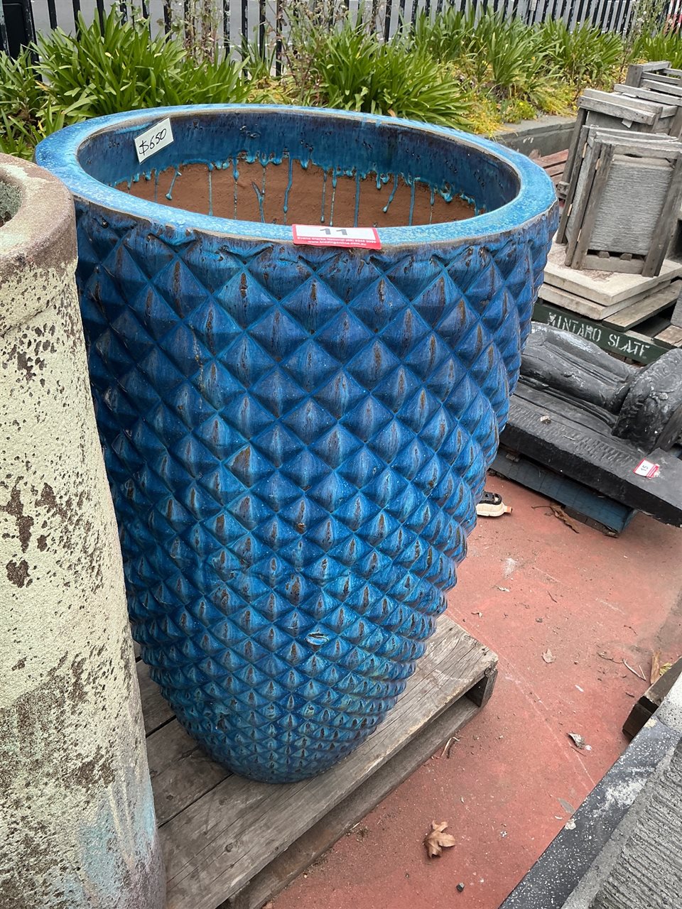 Large Tapered Glazed Pot, Turquoise Diamond Relief, 580mm Diameter x 1050mm High