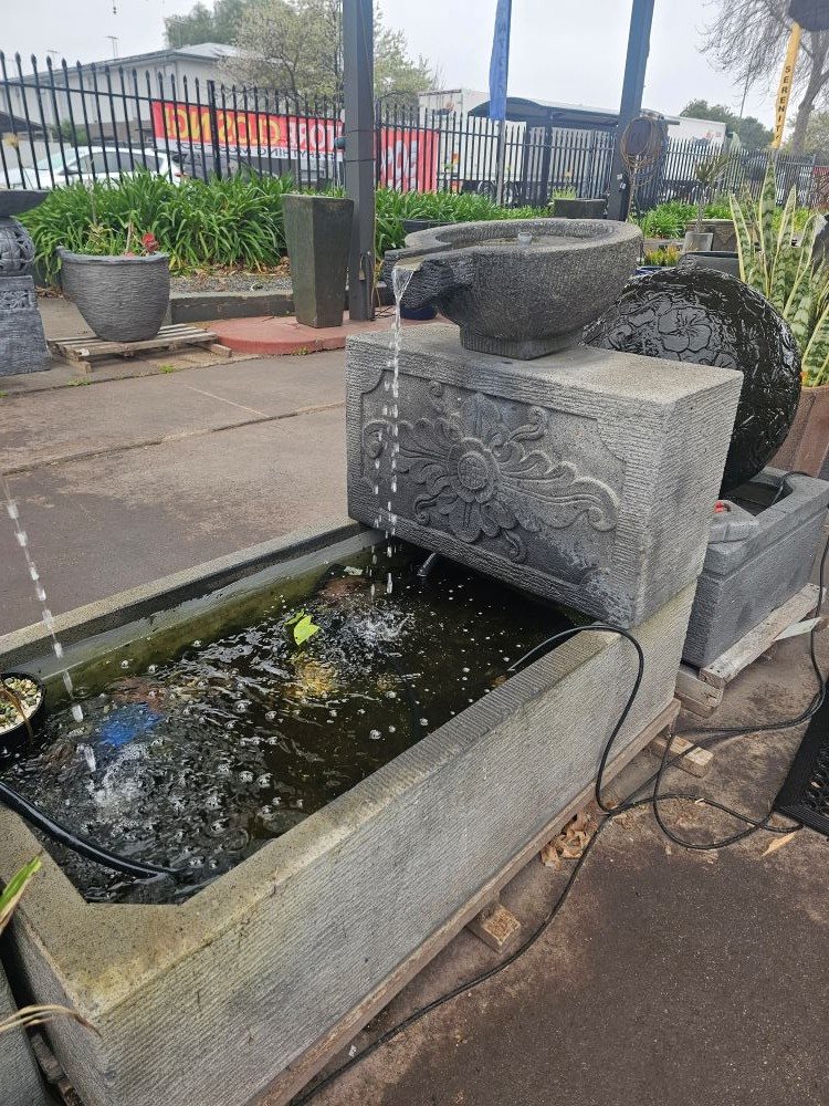 Stone-Look 3-Piece Water Feature, Trough, Carved Spout Block and Bowl