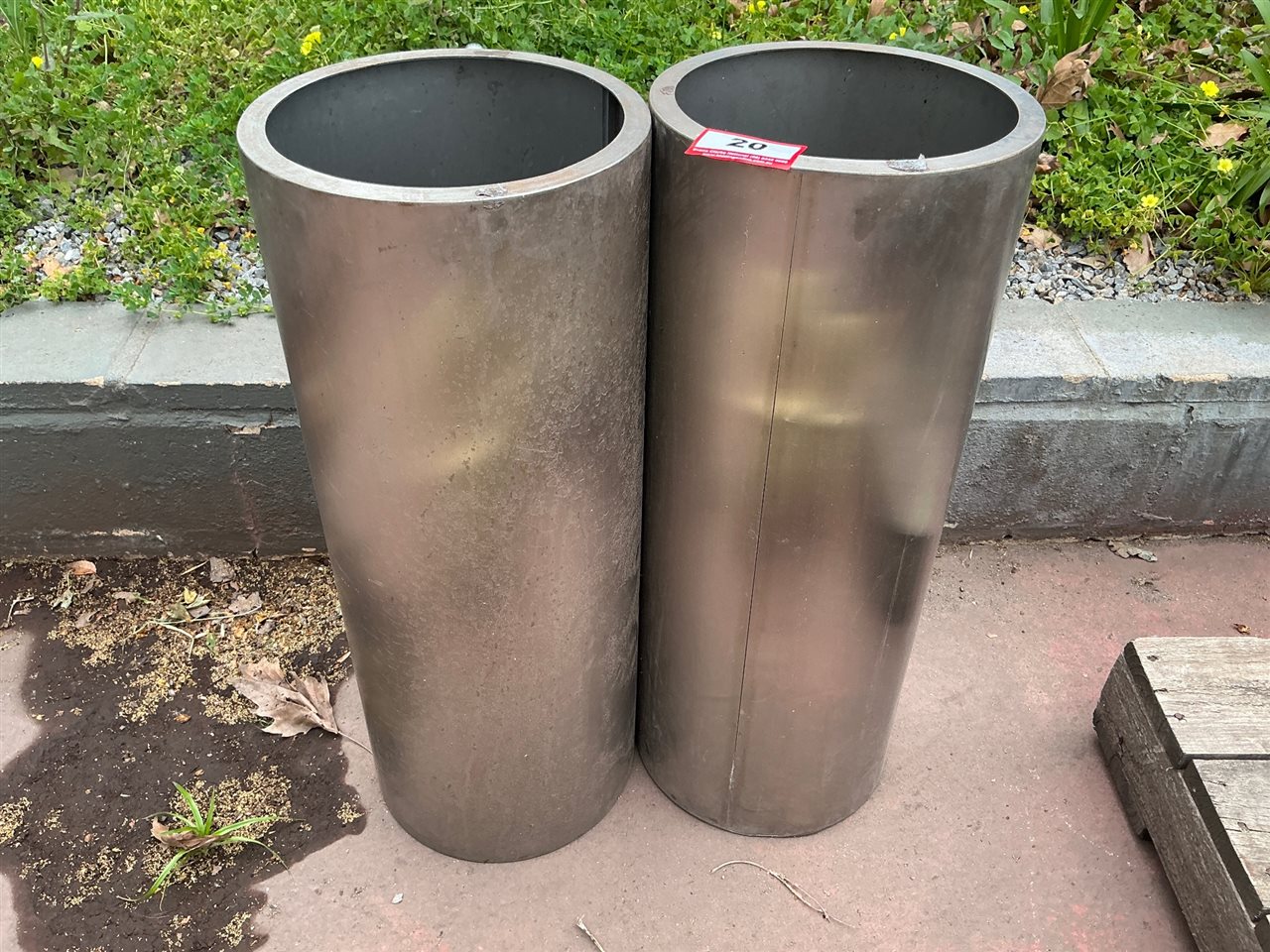 2 Metal Cylinder Planters, Brushed Finish