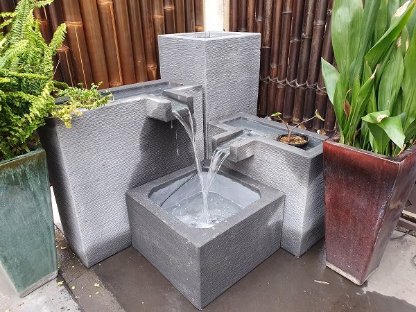 Cascading Water Feature Set, Grooved Grey Column and Troughs