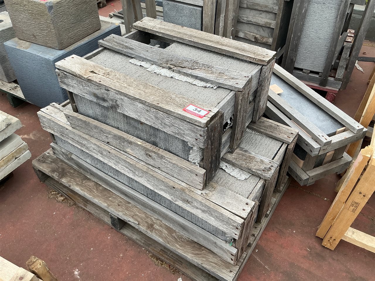 Pallet of Approx 3 Crated Grooved Grey Troughs and Planters