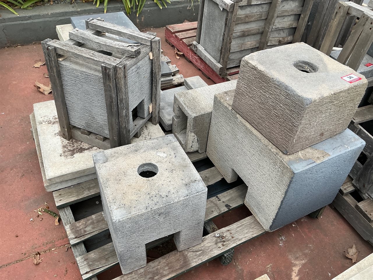 Pallet of Assorted Grooved Grey Water Feature Blocks and Bases