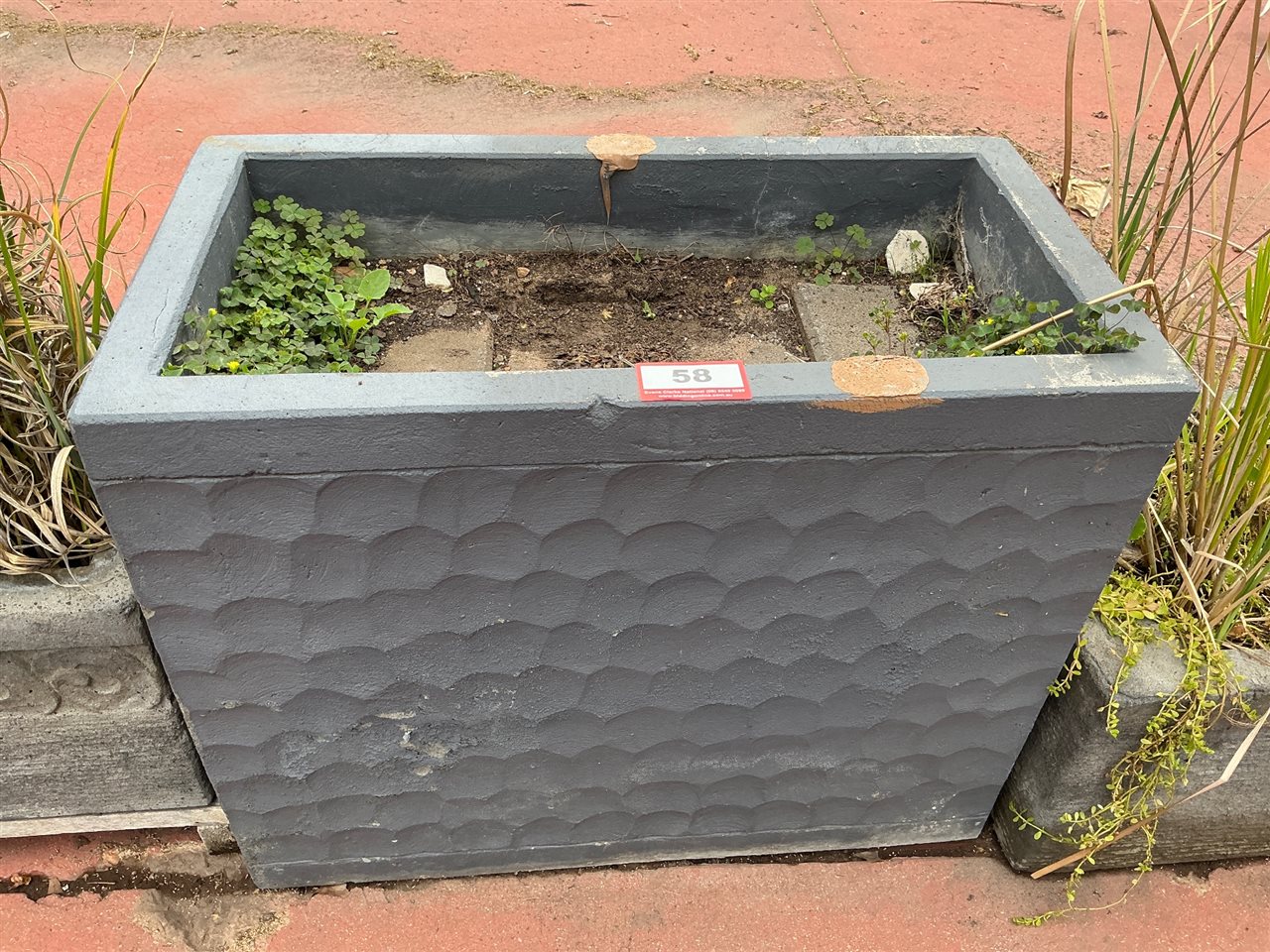 Rectangular Tapered Charcoal Planter, Hammered Texture