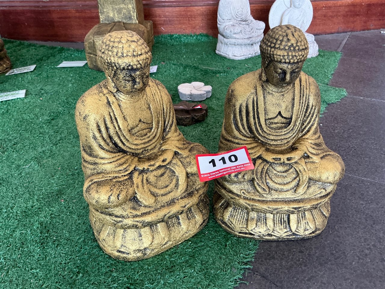 Pair of Seated Buddha Statues, Gold Finish
