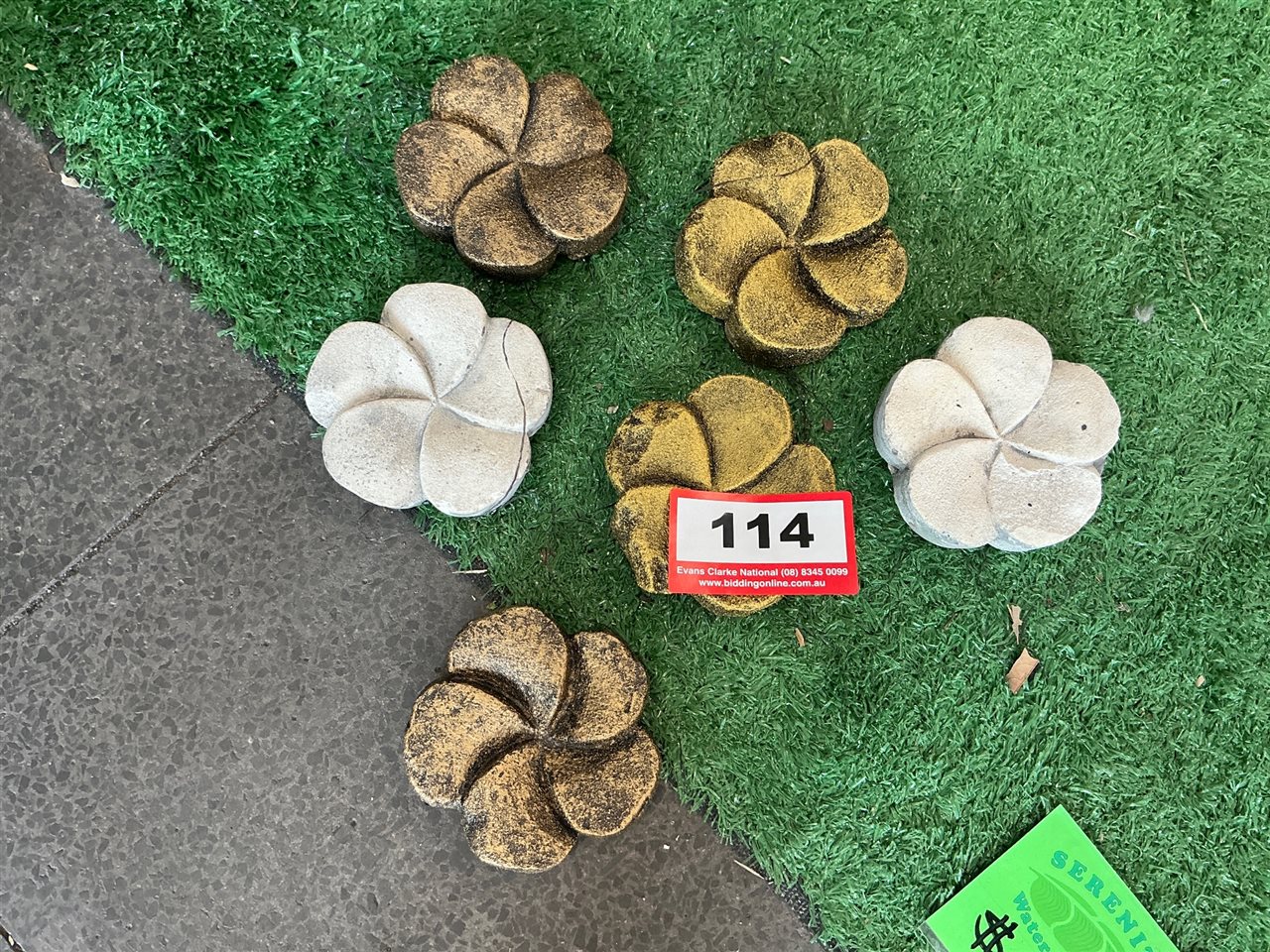 6 Frangipani Flower Garden Ornaments, Cream, Gold and Bronze