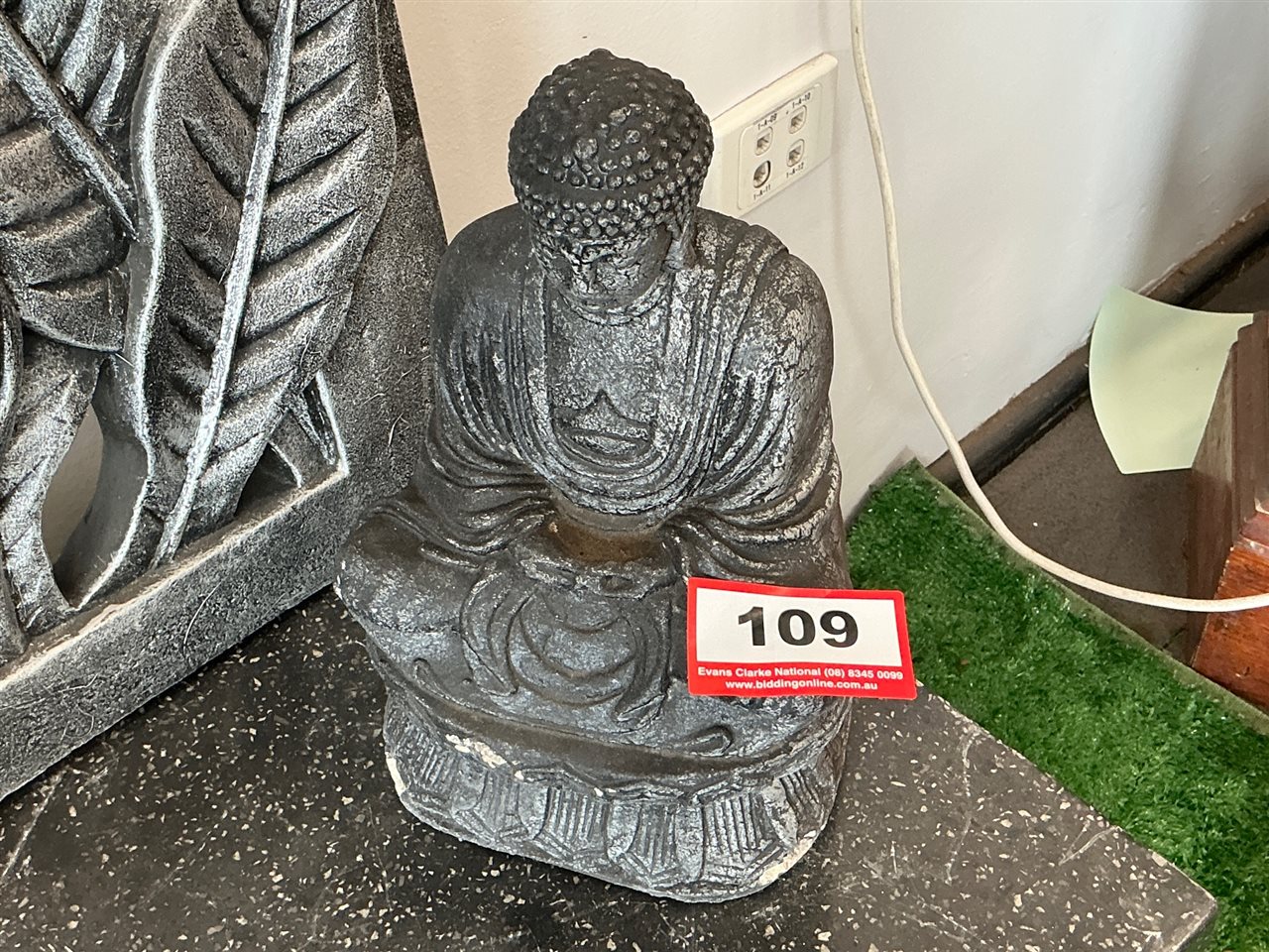 Seated Buddha Statue, Dark Grey with Silver Highlights