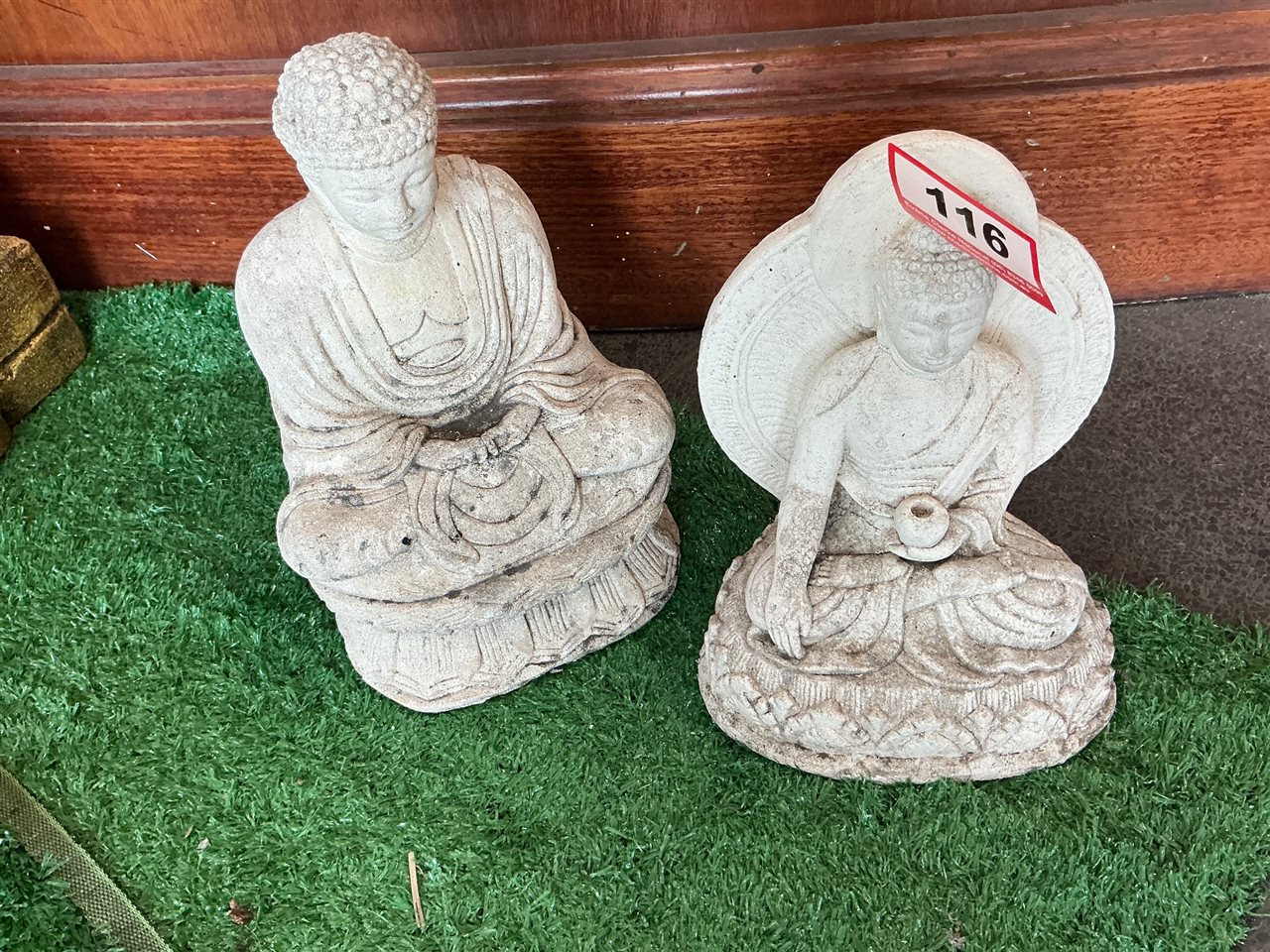 2 Seated Buddha Statues, Cream Finish