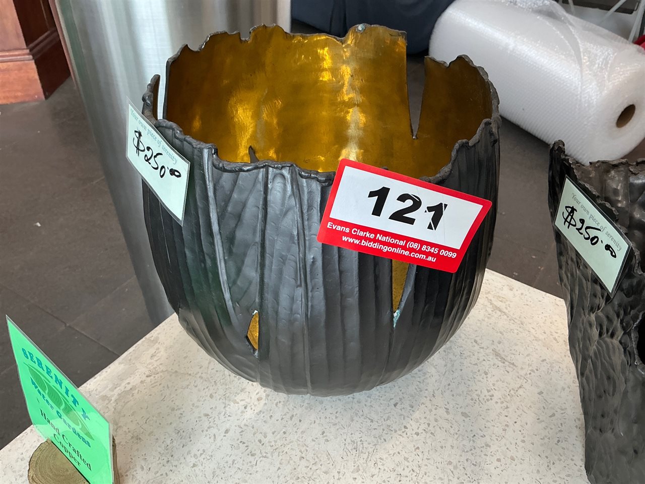 Hand Crafted Copper Bowl Vessel with Jagged Rim, Dark Patina