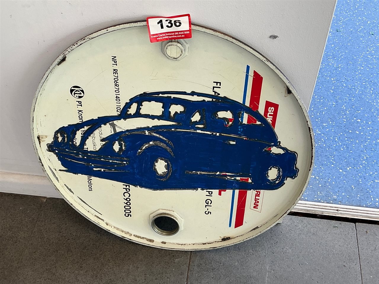 Painted Drum Lid Wall Art, Classic Beetle Car, with Volkswagen Hubcap
