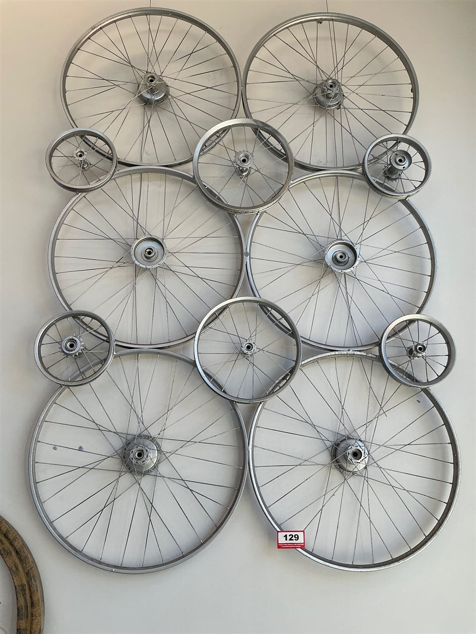 Bicycle Wheel Wall Art, 6 Large and 6 Small Wheels, Silver