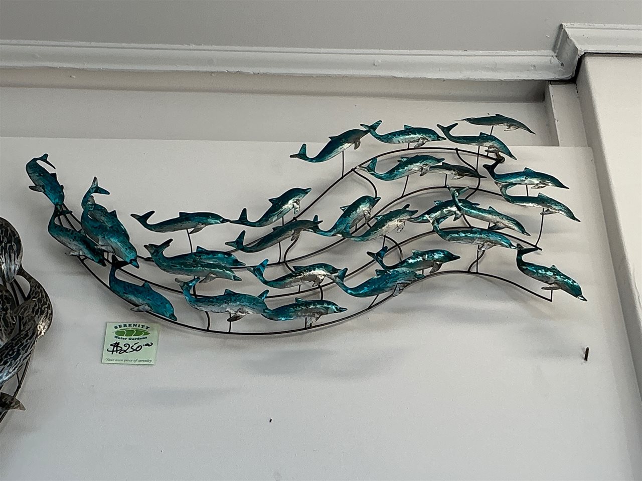 Metal Dolphin Pod Wall Art, Teal and Silver Finish