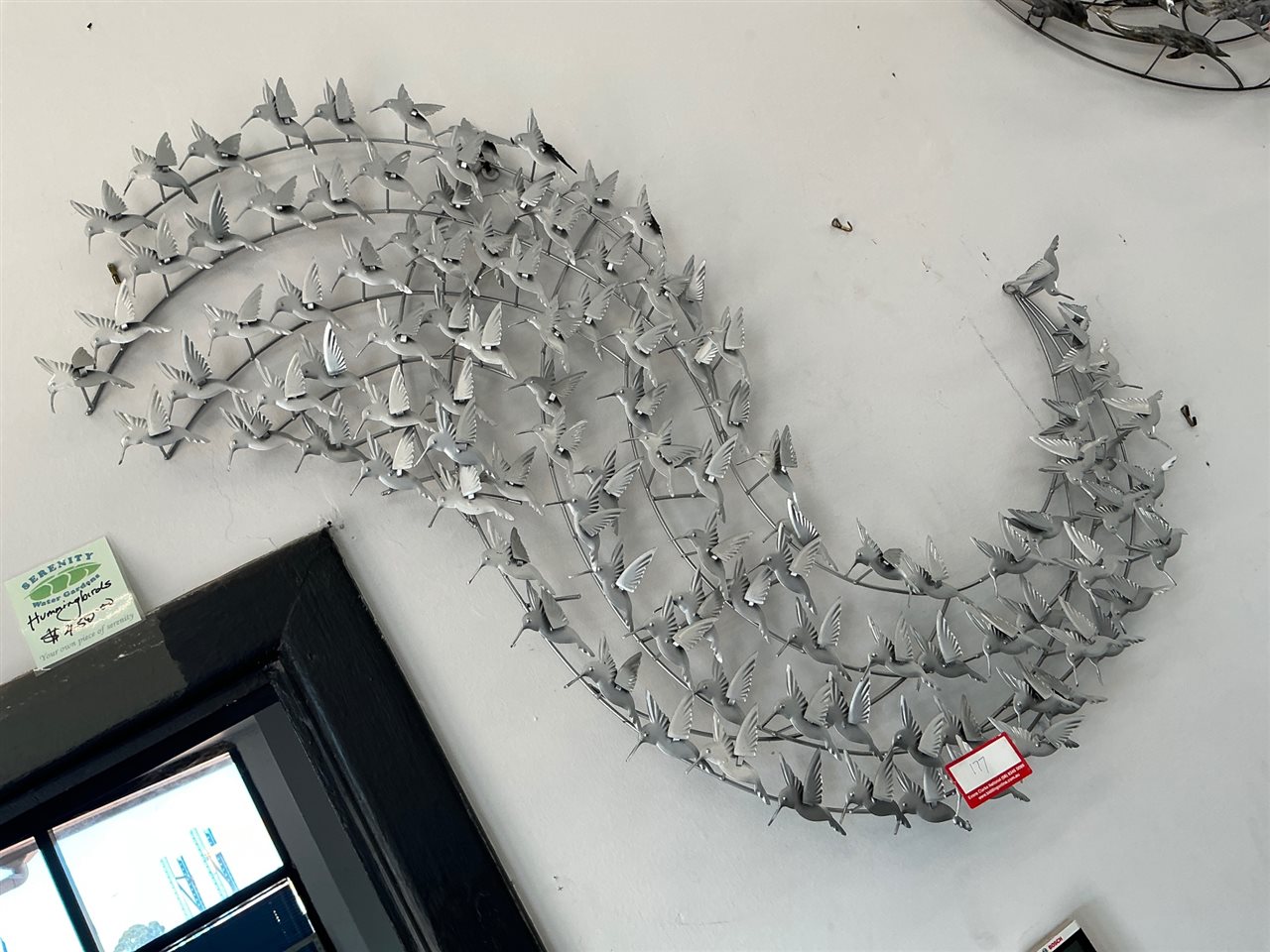 Metal Hummingbird Flock Wall Art, Swirl Design, Silver Finish