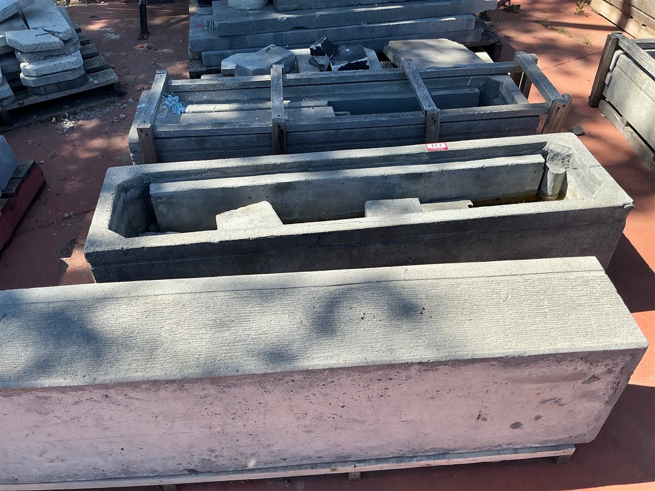 2 Long Grey Concrete Troughs on Skids