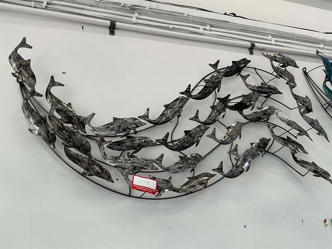 Metal Dolphin Pod Wall Art, Wave Design, Silver and Dark Finish