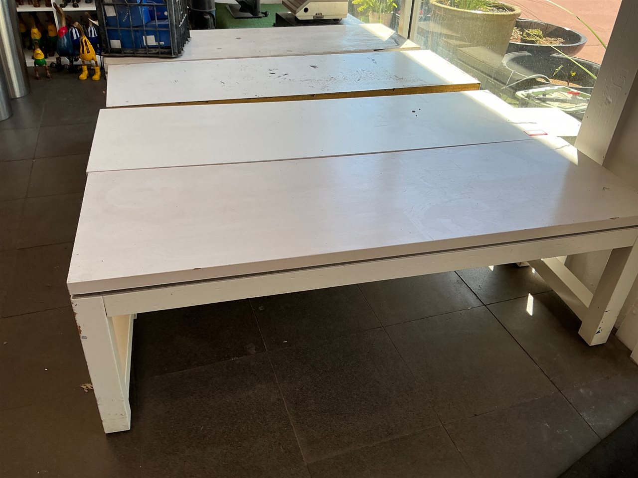 Approx 4 White Painted Timber Display Benches
