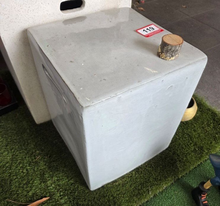 White Glazed Ceramic Square Garden Stool / Side Table