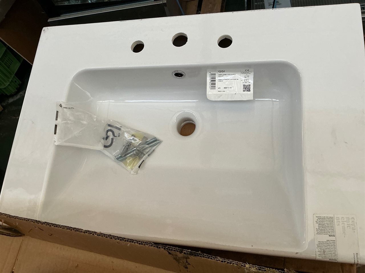 Vanity Basin -Wall Hung  - White Ceramic   3 Tap Hole - 750 mm x 500 mm