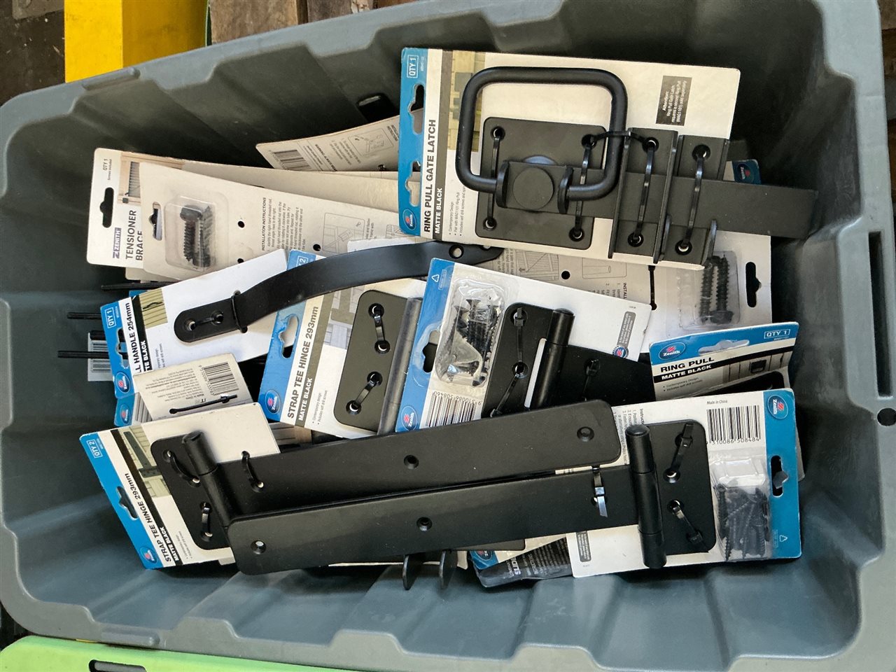 Quantity of 30 Black - Asstd . Strap Tee Hinges , & Gate Latches  and Handl
