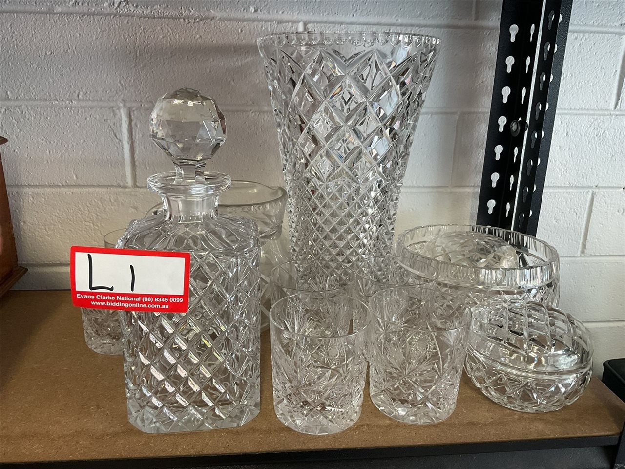 Crystal Ware Decanter, Glasses, Vases Etc, Vase Is 30 Cm High